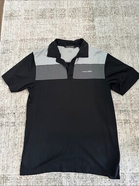 Travis Mathew Black Striped Chest Polo Shirt - Men